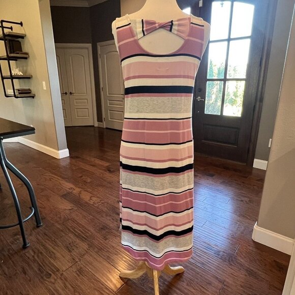 Sunday Sleeveless Midi Dress Knit Pink Striped S Small Opening & Bow in Back - Picture 5 of 12
